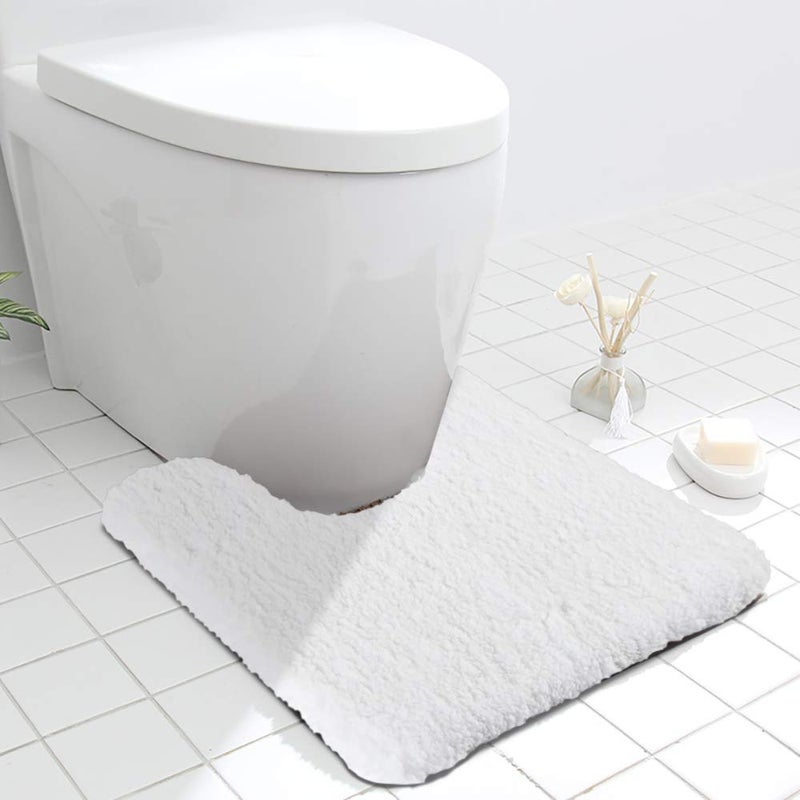 Seavish Luxury White Contour Bath Rug, 19.5 X 19.5 Inches Shaggy Bathroom Rugs,Non Slip Efficient Water Absorbent Machine Washable Tufted Bath Mat Microfiber Soft Thick Plush U-Shaped Toilet Mat - Image 1